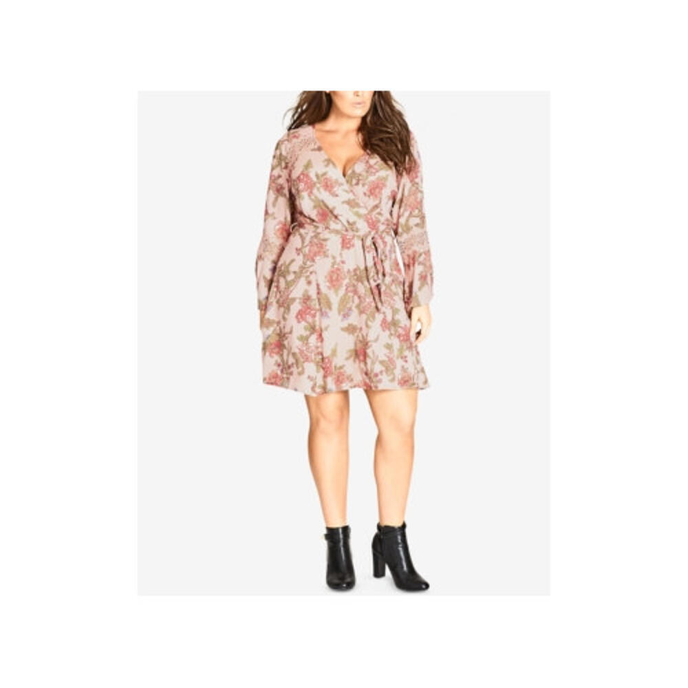 City Chic Womens Trendy Floral-Print Lace-Inset Wrap Dress Size XL